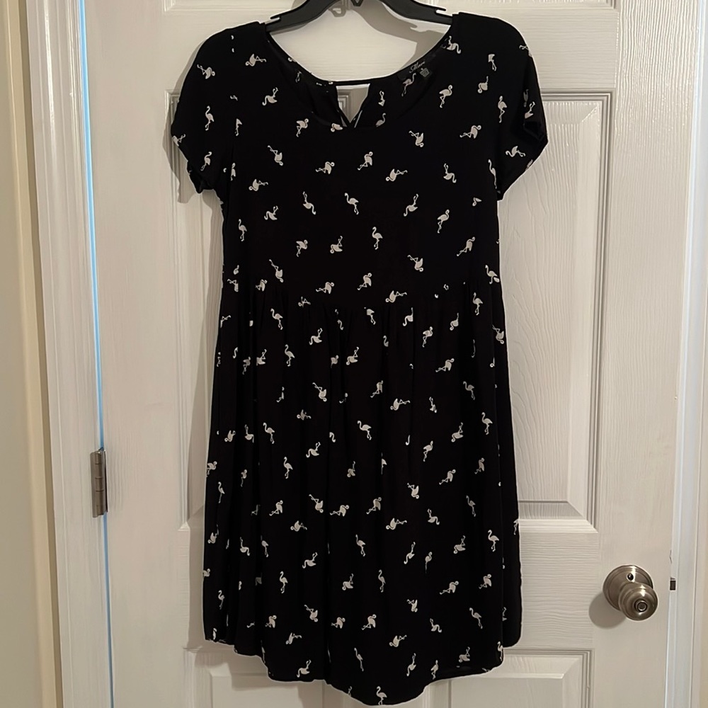 Black with white flamingo pattern mini dress from Mavi -S